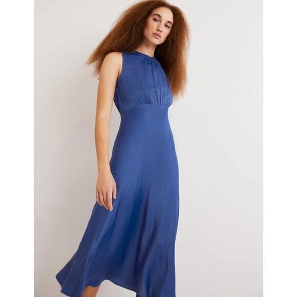 NWT Boden Bias Cut Midi Dress Size 6 Sea Blue Satin Sleeveless - Picture 4 of 16